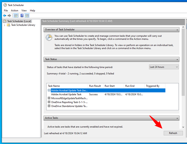 Refresh the information in Task Scheduler