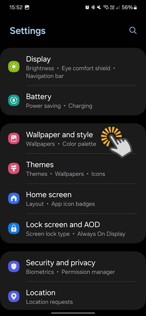 Access Wallpaper and style in Settings