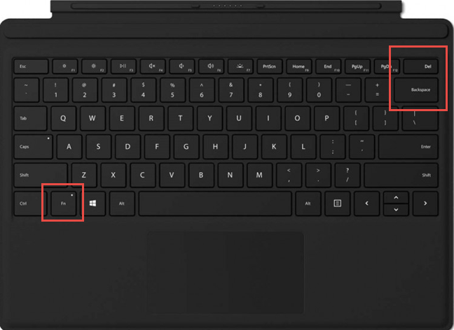 The brightness shortcut keys used on a Surface Type Cover