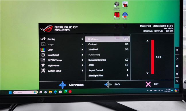 Change brightness for a computer monitor using its menus