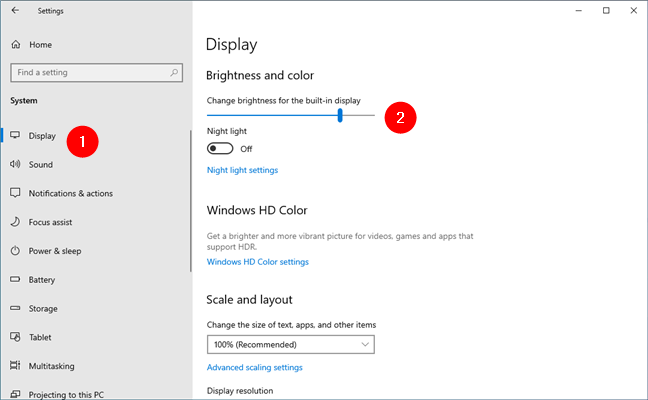 Adjust the brightness from Windows 10â€™s Settings