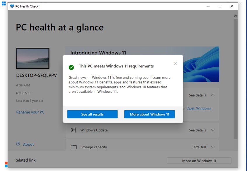 This PC meets the Windows 11 requirements