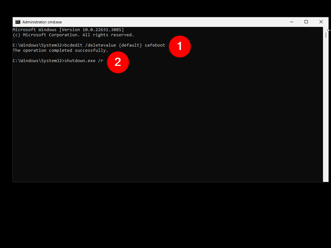 Turn off and exit Safe Mode with Command Prompt