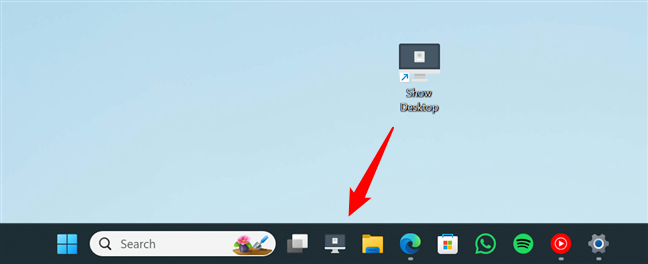 You can pin the Show Desktop shortcut to the taskbar