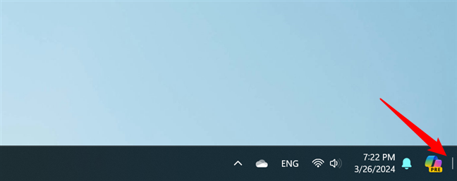 Press the end of the taskbar to show the desktop in Windows 11