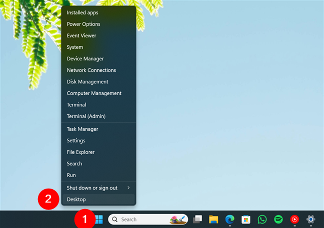 How to show the desktop using the WinX menu
