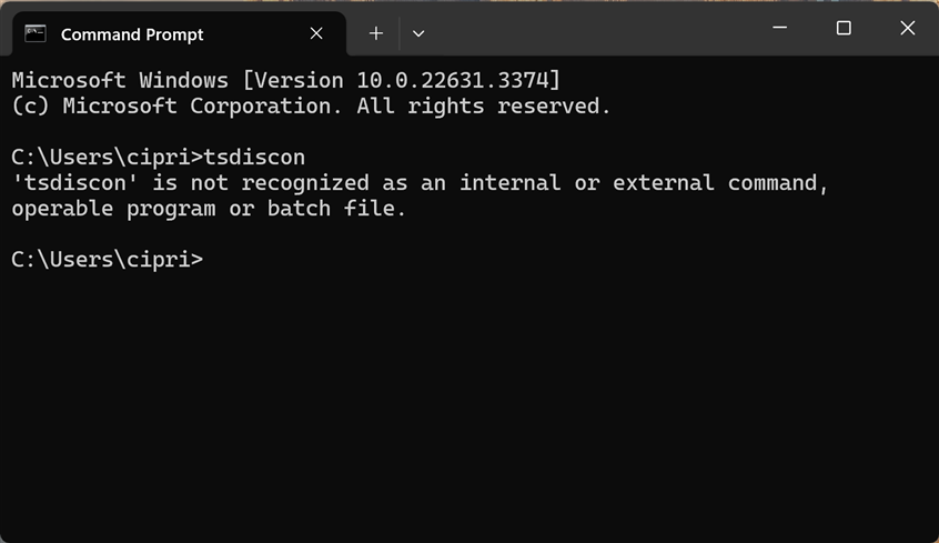 tsdiscon doesn't work in Windows 11 Home