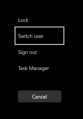 Select Switch user on the Ctrl Alt Delete screen