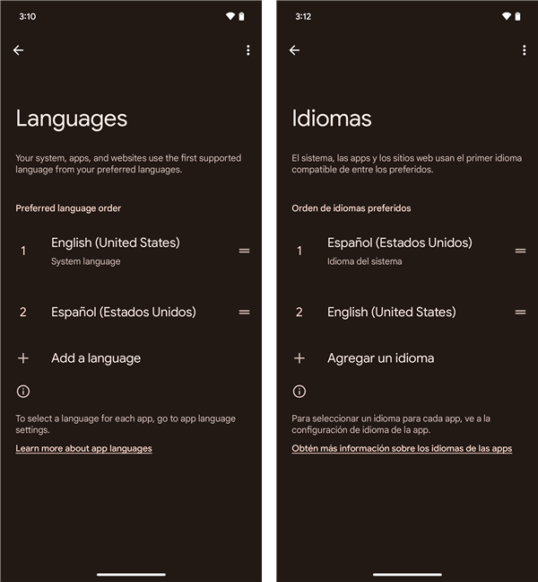 The new Android language is added to the list