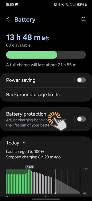 Tap the Battery protection entry (not the switch)