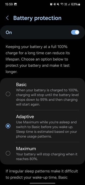 Choose the Battery protection mode