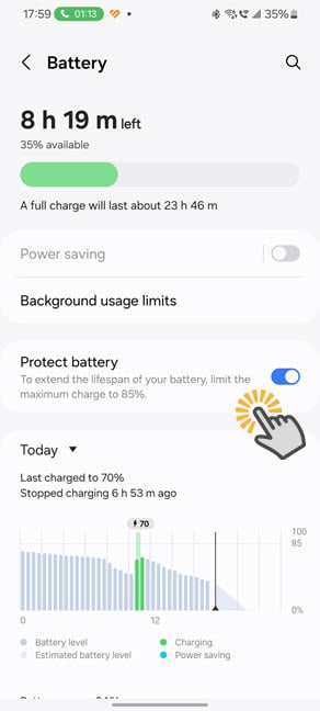 Older Samsung Galaxy devices have Protect battery instead
