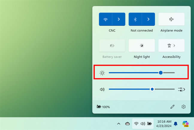 Drag the brightness slider to adjust the screen's luminance