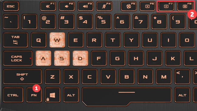 The brightness shortcut keys on an ASUS TUF Gaming F15
