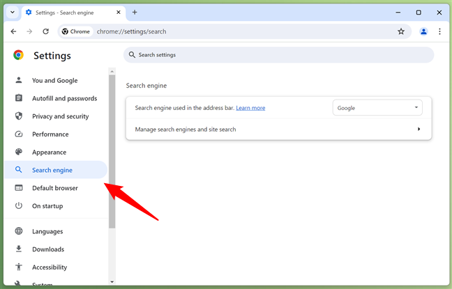 Select Search engine in the sidebar