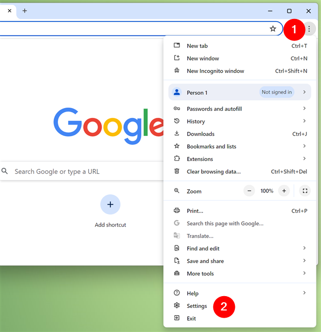 Open Settings in Google Chrome for Windows