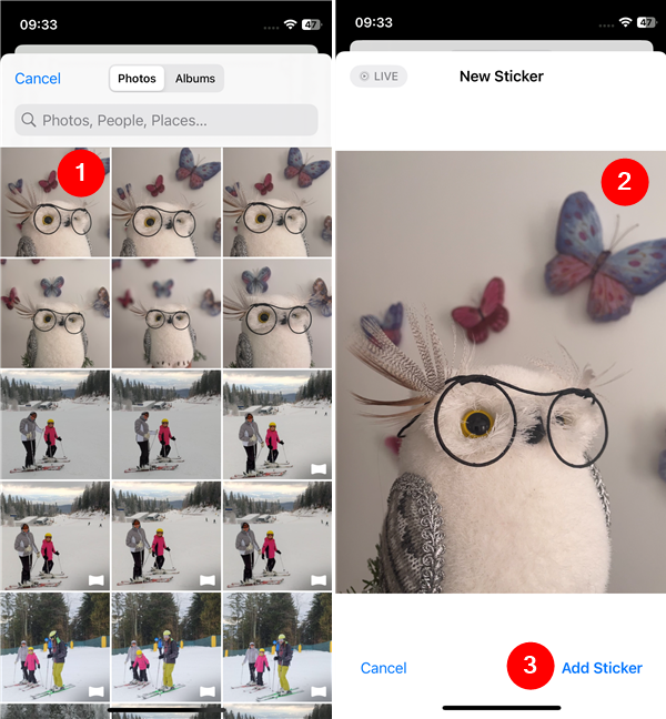 Choose a photo and tap Add Sticker