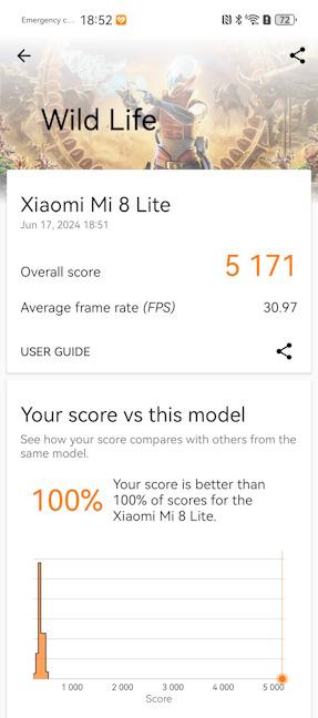 The score in 3DMark Wild Life