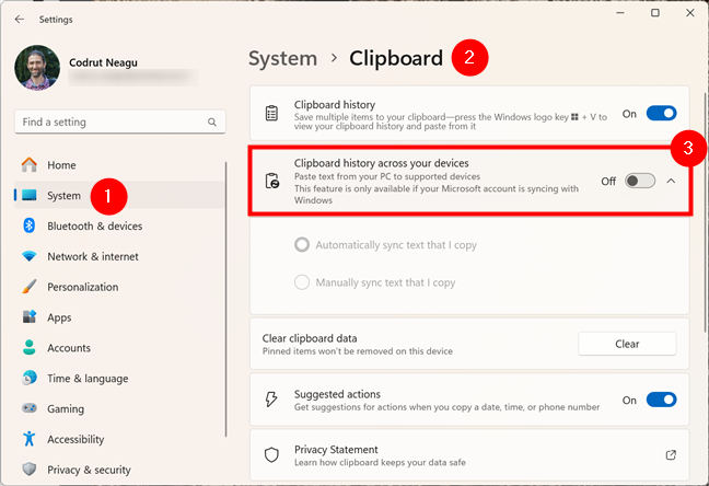 How to turn off clipboard syncing in Windows 11