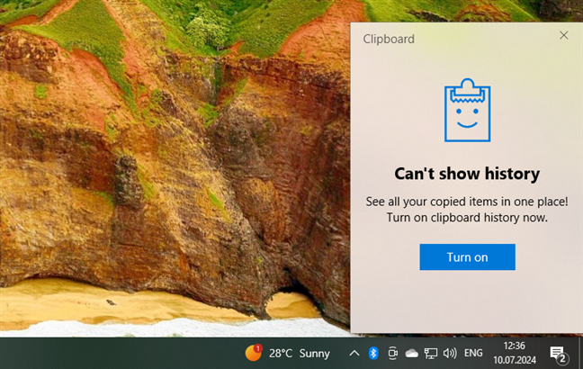 The clipboard in Windows 10 when history is disabled
