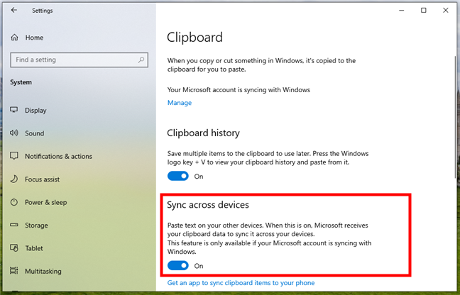 How to turn on clipboard syncing in Windows 10
