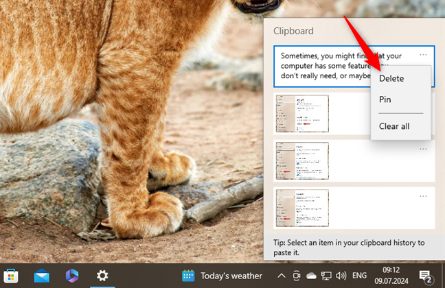 Choose Delete to remove that clipboard element