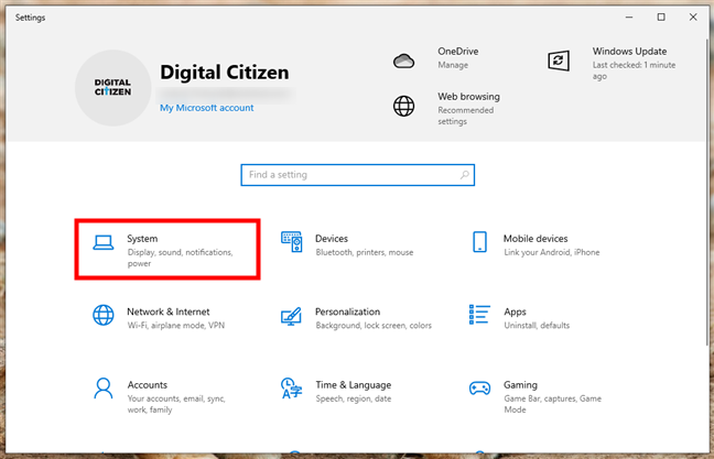 Access the System settings