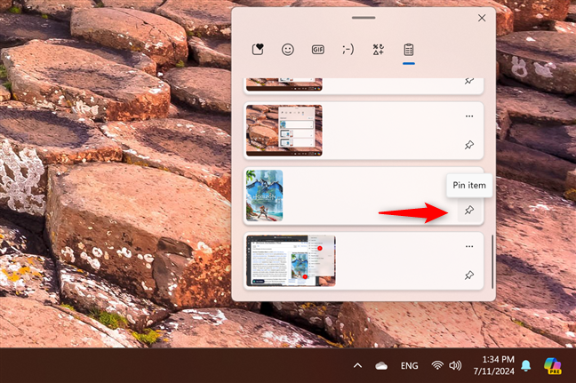 How to pin an item in the clipboard