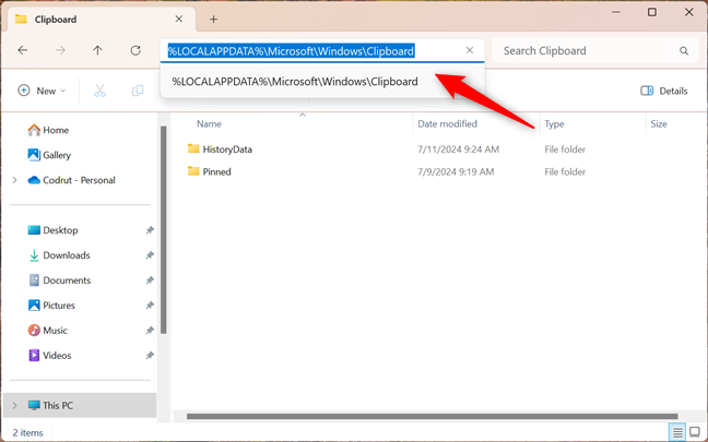 How to access the clipboard folder using environment variables