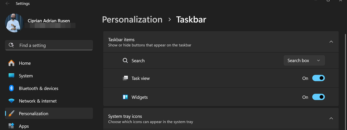Personalize taskbar Windows 11