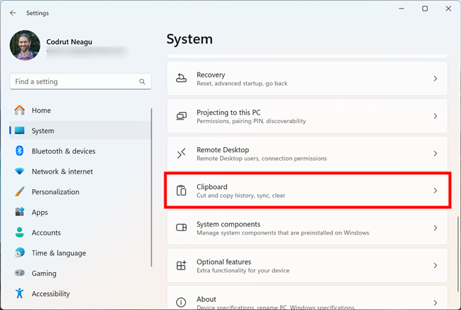 Access the Clipboard settings in Windows 11