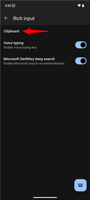 Access the Clipboard settings