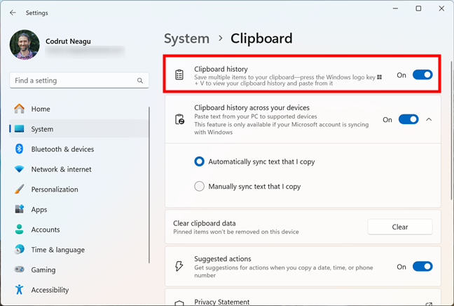 Enable Clipboard history in Windows 11