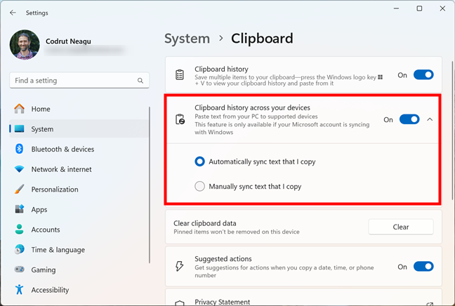 Enable and set the clipboard syncing across devices