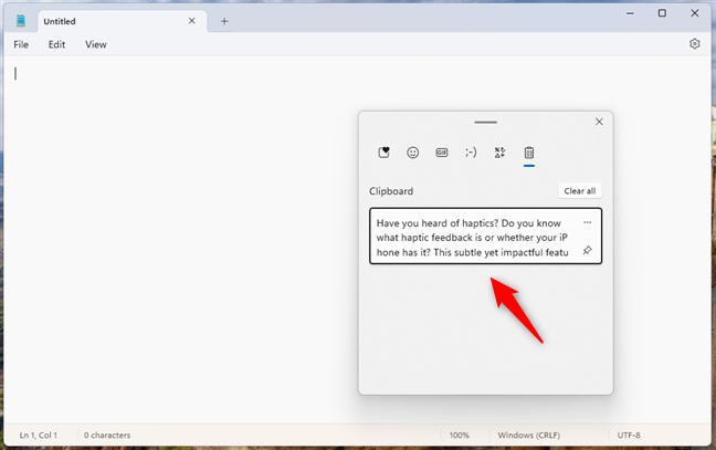 Paste an item synced from a Windows 10 clipboard to a Windows 11 PC