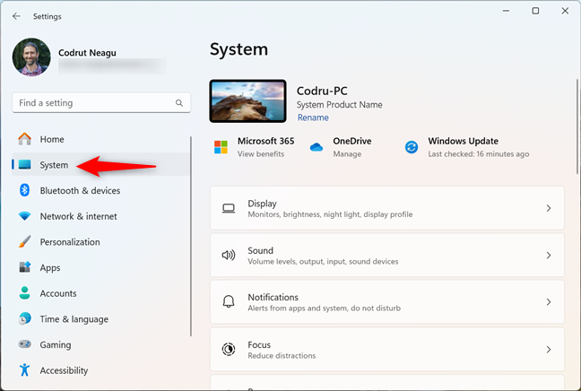 Open System in Windows 11's Settings