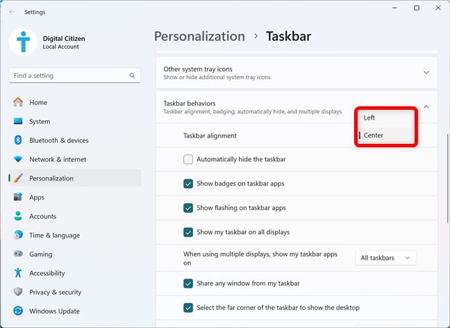 How to move the taskbar to the left in Windows 11
