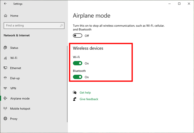Enable or disable Wi-Fi and Bluetooth individually