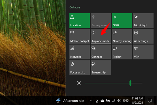 Enable or disable Airplane mode from the Action Center