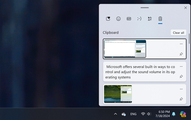 The Clipboard window from Windows 11