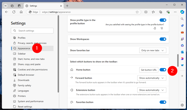 Enabling the Home button in Microsoft Edge