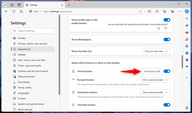 Press Set button URL