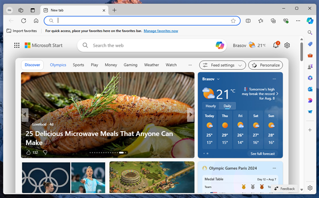 What does the Microsoft Edge new tab page look like?