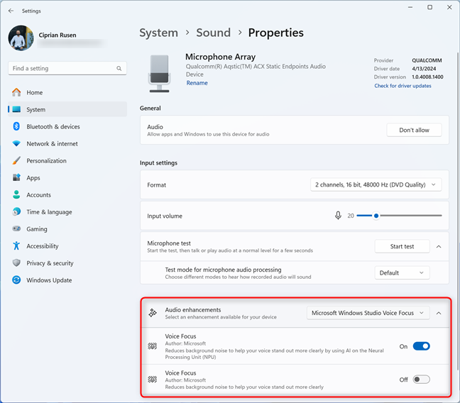 Choosing your Audio enhancements