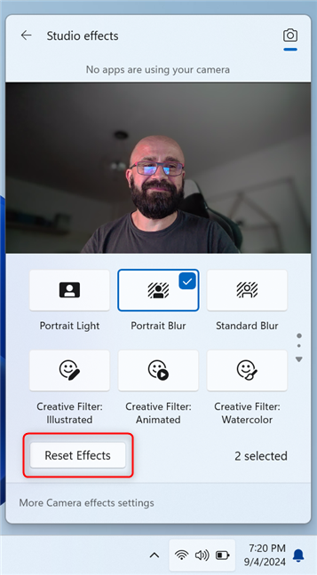 Click or tap Reset Effects
