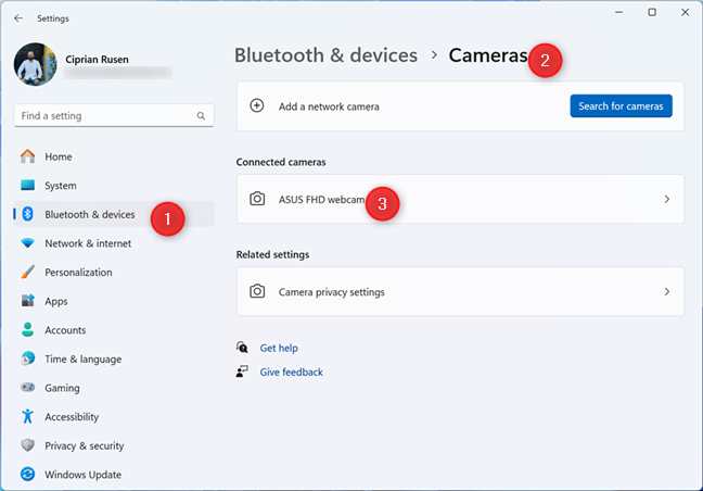 Accessing the webcam's settings
