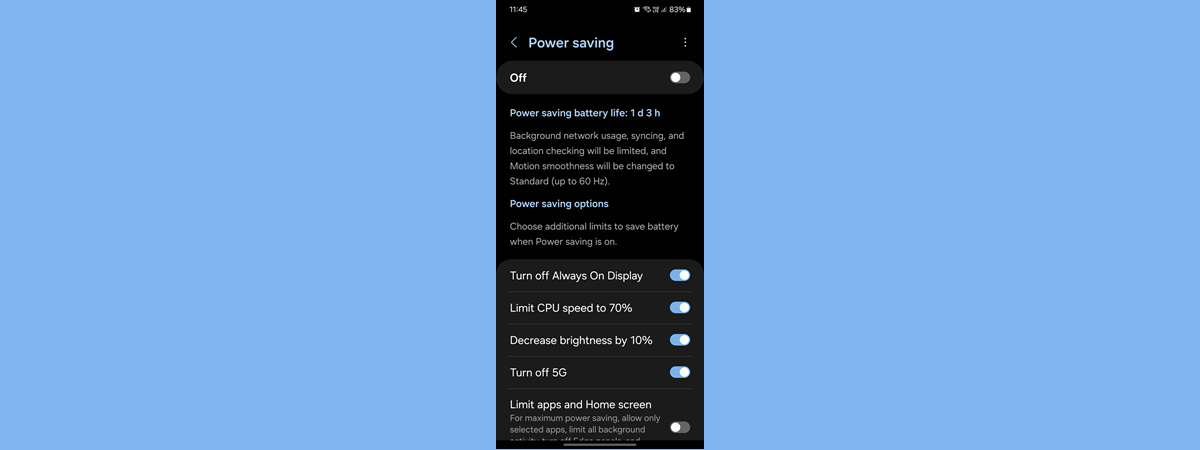Power saving on Samsung Galaxy