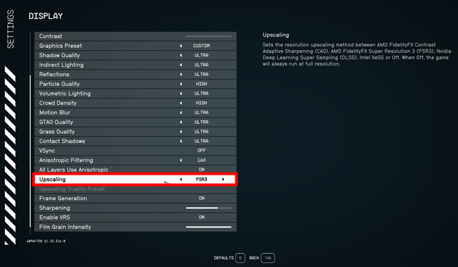 How to turn on FSR in Starfield