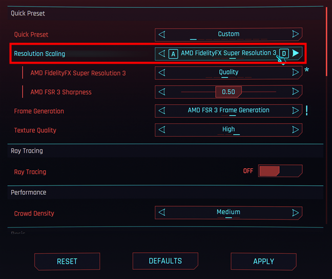How to turn on FSR in Cyberpunk 2077