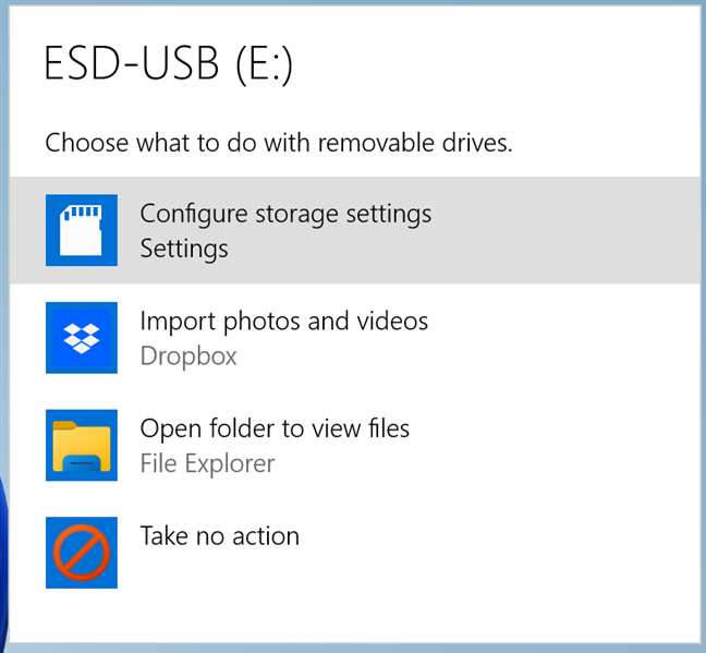 Setting what to do with removable drives